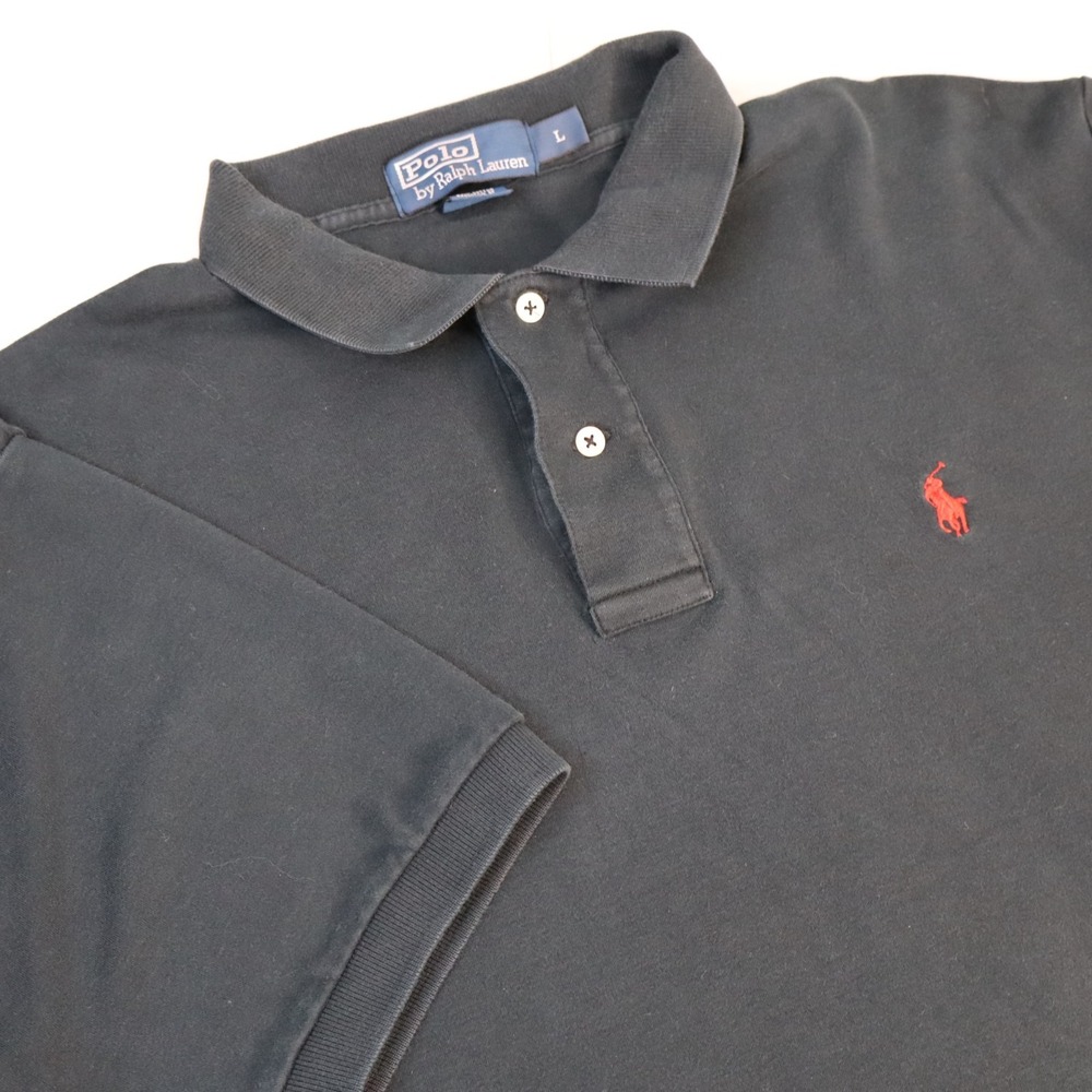 Polo Ralph Lauren Polo Shirt Mens L Custom Fit Blue Red Pony Short Sleeve